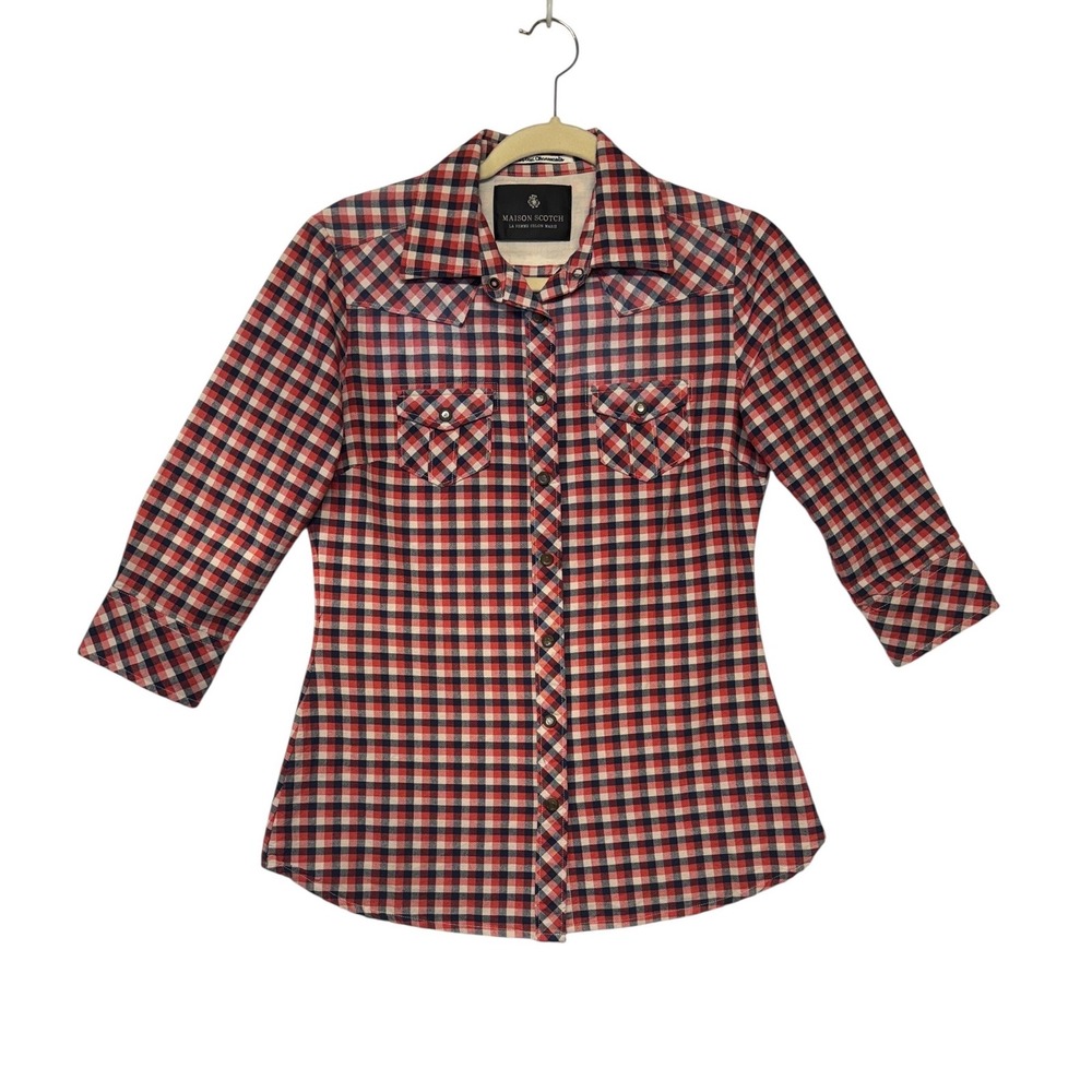 Maison Scotch Red Gingham Western Snap Button Down Cowgirl Country Womens‎ Small